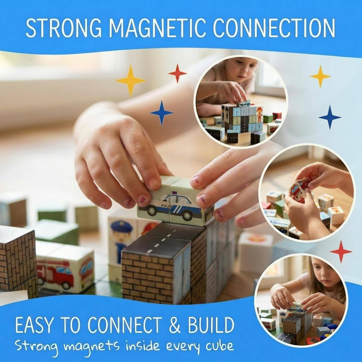 Magnetic Building Blocks Police City Set