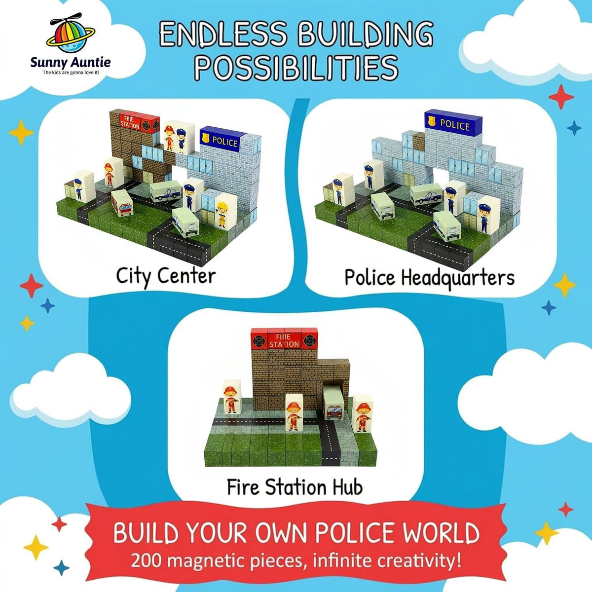 Magnetic Building Blocks Police City Set