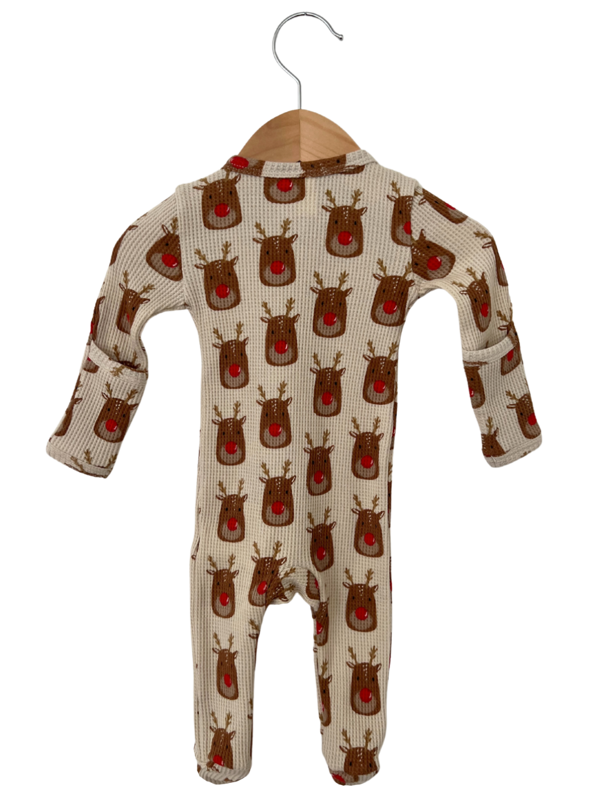 Organic Waffle Zip Footie, Reindeer