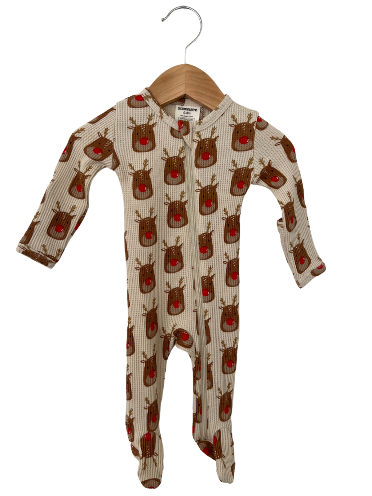 Organic Waffle Zip Footie, Reindeer