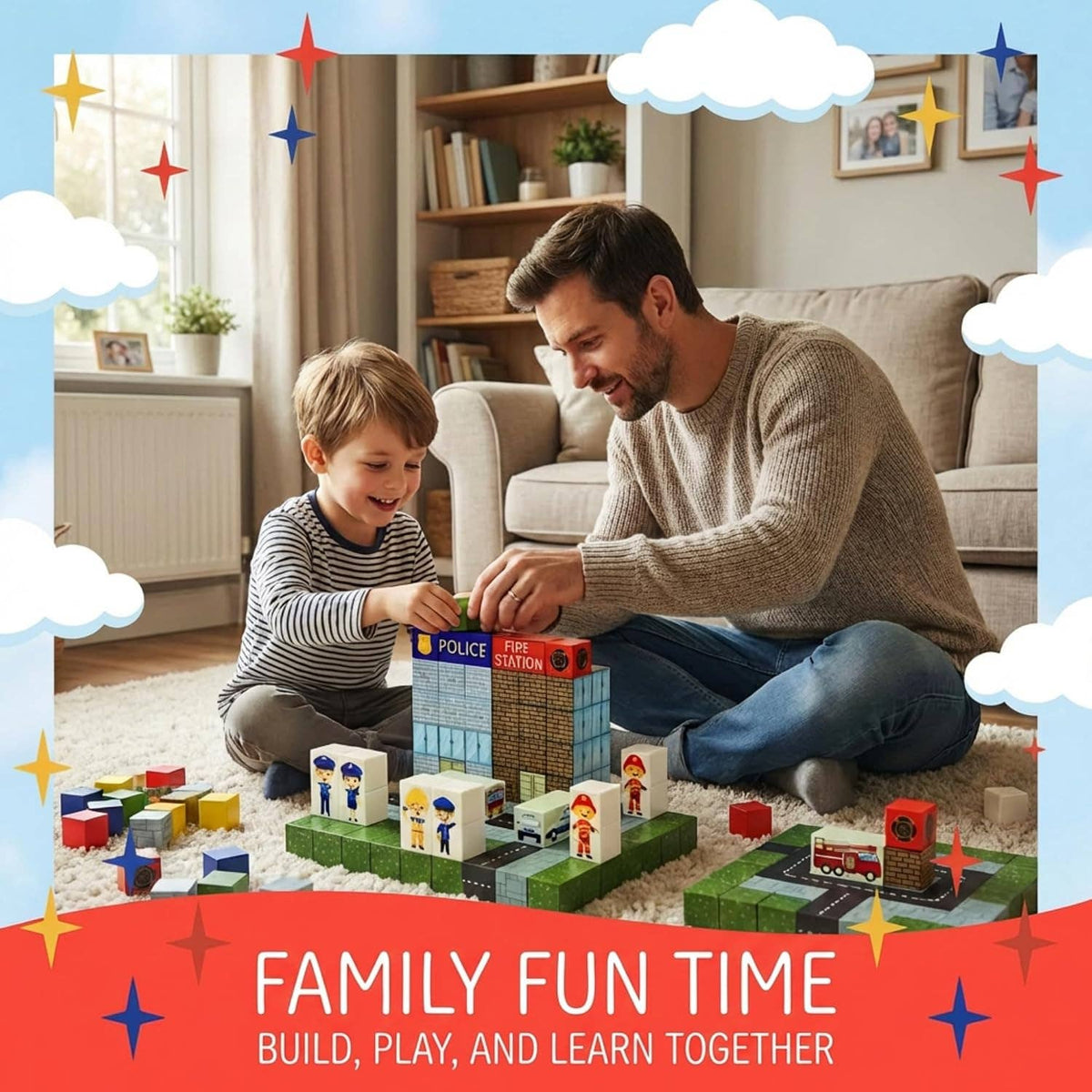 Magnetic Building Blocks Police City Set