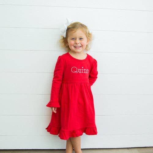 Long Sleeve Dress with Tie - RED