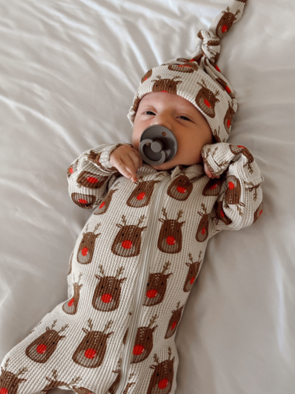 Organic Waffle Zip Footie, Reindeer