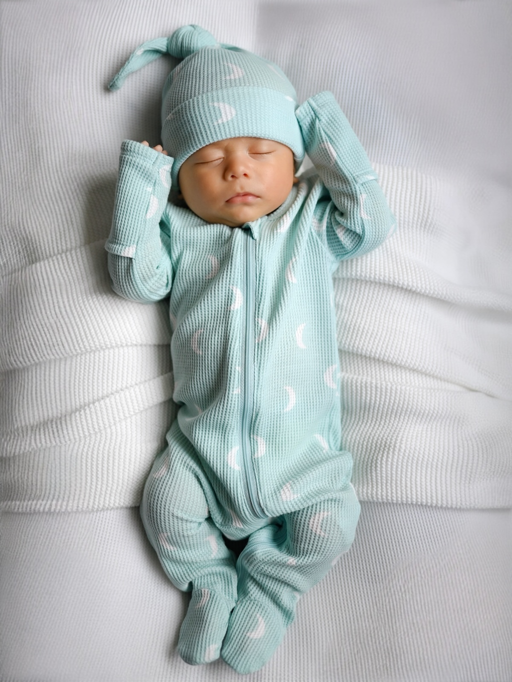 Organic Waffle 2-Way Zip Footie, Light Blue Moon
