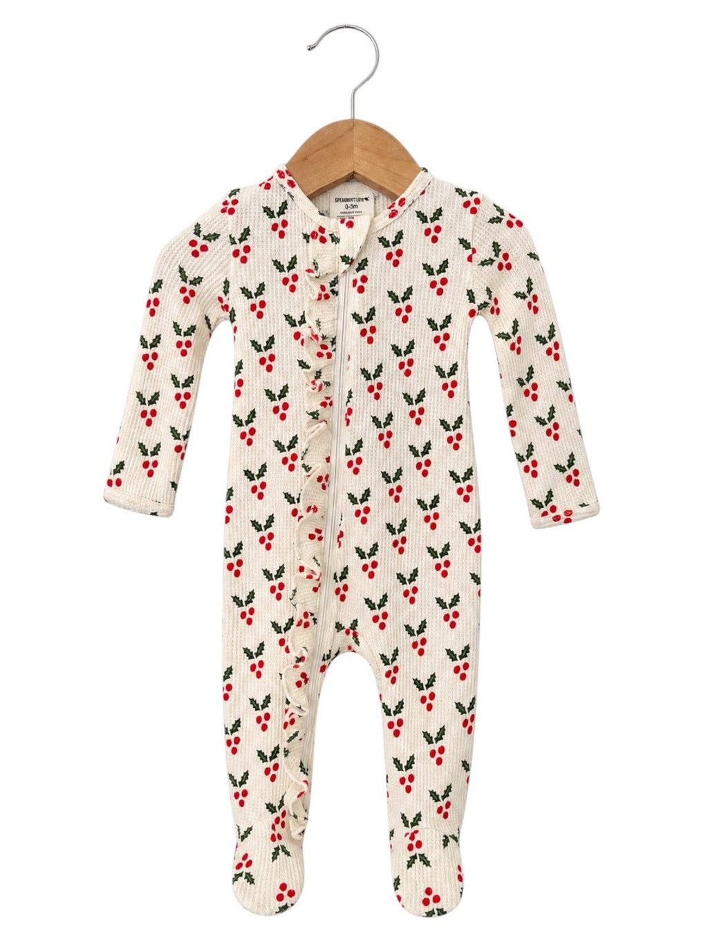 Organic Waffle Ruffle Zip Footie, Holly