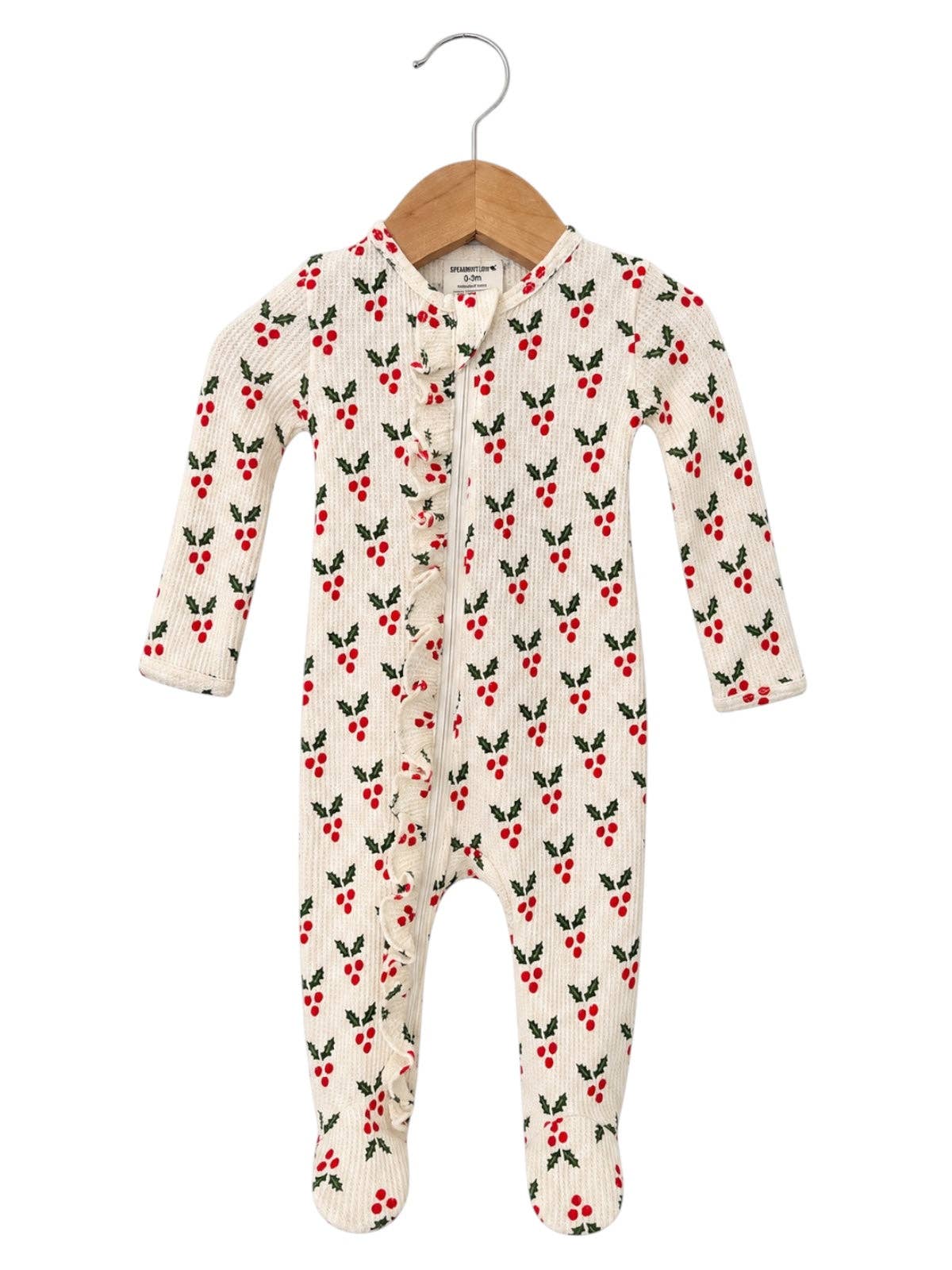 Organic Waffle Ruffle Zip Footie, Holly