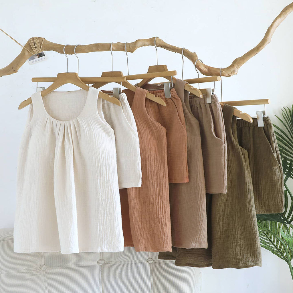 Cotton Built-in Bra Tank Top & Shorts Lounge Set In Solid