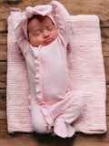 Organic Waffle 2-Way Zip Ruffle Footie, Blush