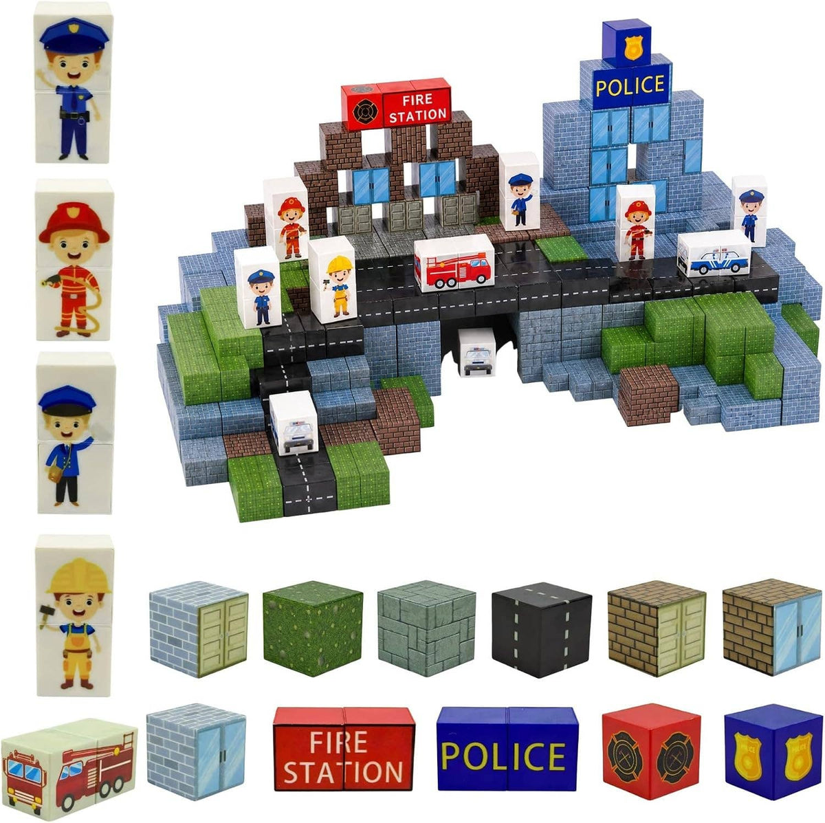 Magnetic Building Blocks Police City Set