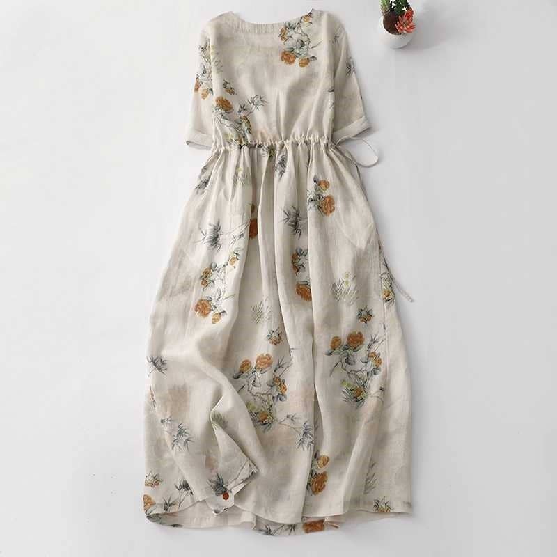 Floral Print Cinched Waist Knee-Length Dress
