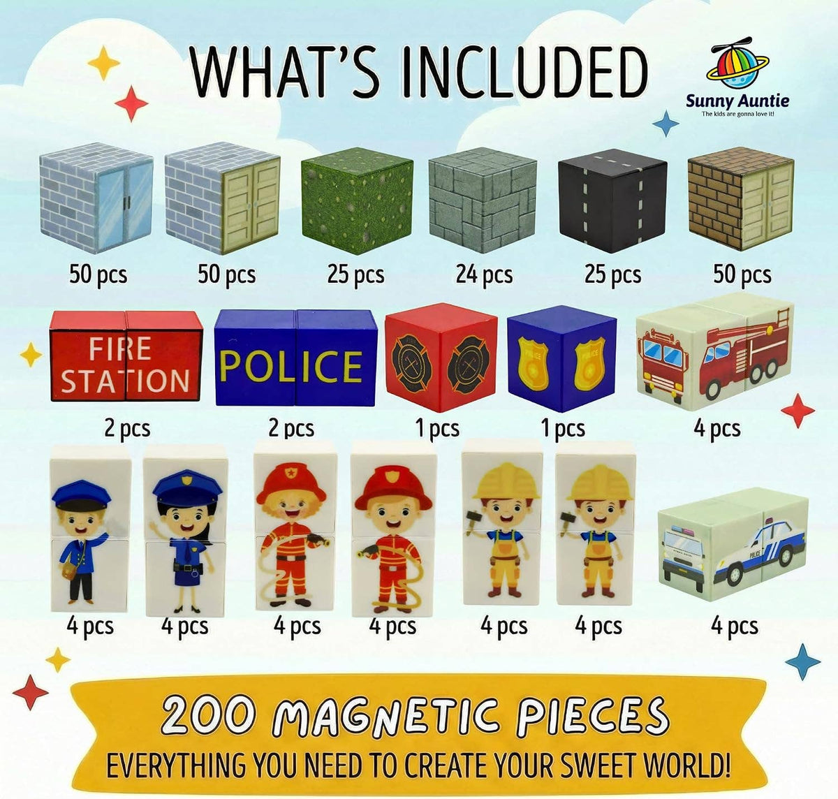 Magnetic Building Blocks Police City Set