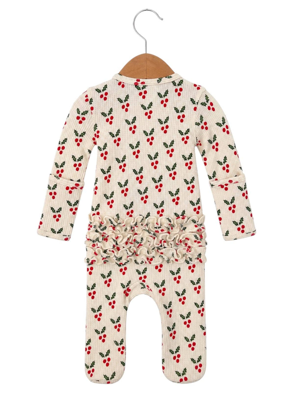 Organic Waffle Ruffle Zip Footie, Holly
