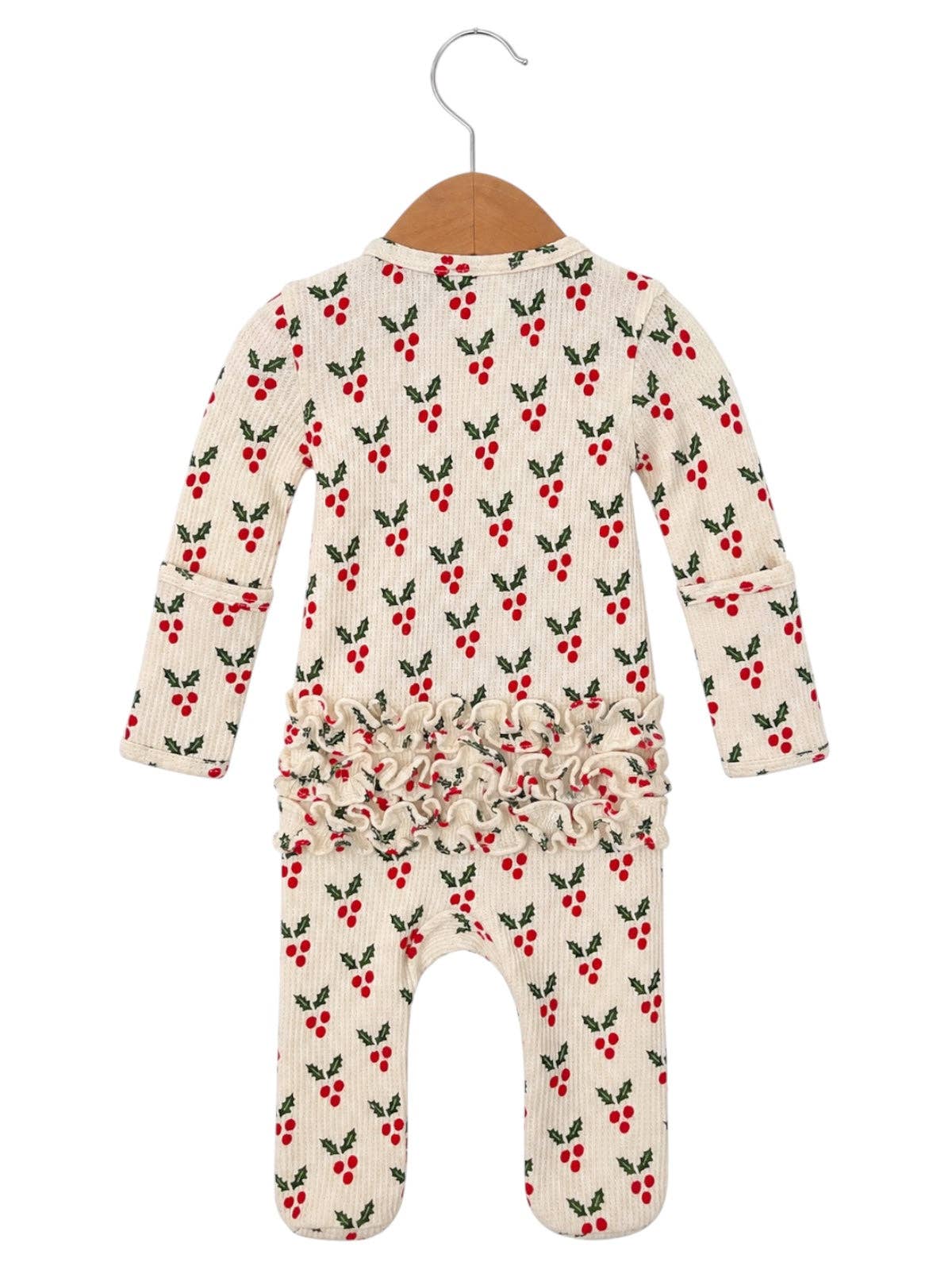 Organic Waffle Ruffle Zip Footie, Holly