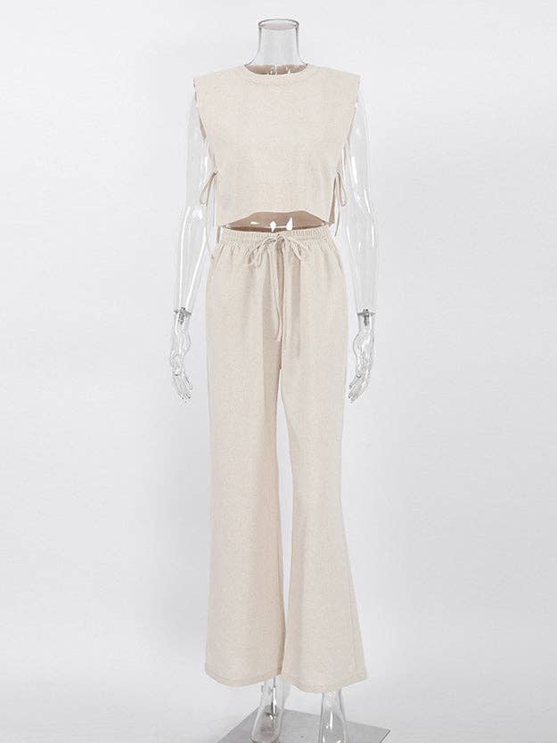 Side-Tie Cropped Top and Wide-Leg Pants Set