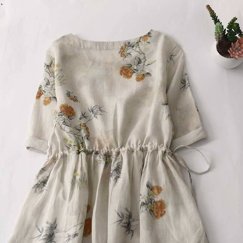 Floral Print Cinched Waist Knee-Length Dress