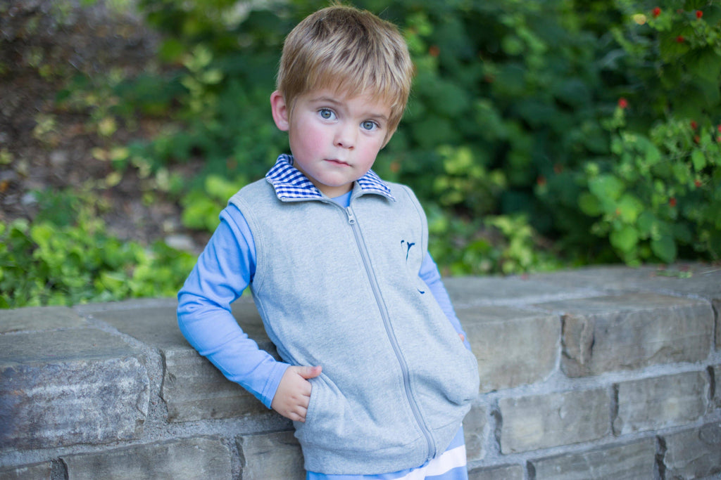 Gingham Accent Vest - Grey with Navy